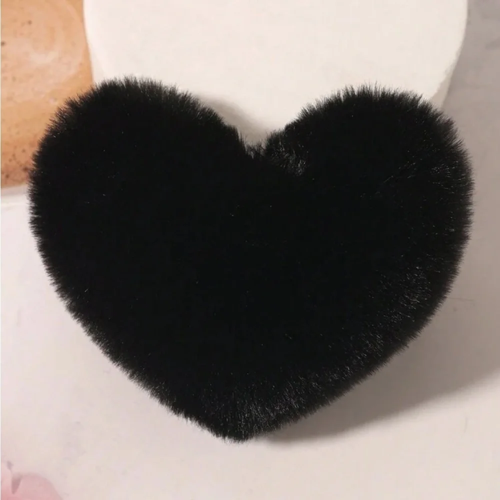 Fluffy Black Heart Keychain Keyring BRAND NEW Stocking Stuffer - Picture 4 of 6